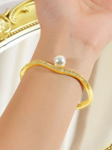 กำไลชุบทองบางแวววาวคุณภาพสูงสำหรับสตรีสร้อยข้อมือมุกเม็ดเล็กเพชรสังเคราะห์ AAA สำหรับ B350ปาร์ตี้ประจำวัน