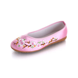 Embroidered Flats Soft Lace Up Round Toe Silk Chinese Style Shoes