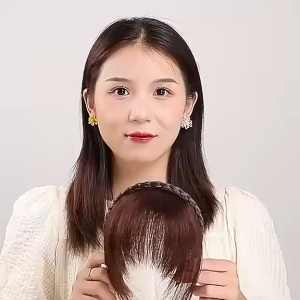 WESHOP88 Korean Air Bangs Wig Headbands Neat Fringe Bangs with Braids Hair Band Wig