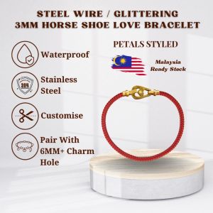 【PETALS_STYLED】 Steel Wire Glittering Stainless Steel Horse Shoe Love Charm Bracelet 不锈钢钢丝绳网水钻手绳