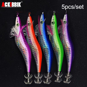 Ackibbik 5pcs/set 13.5cm/ 20g Shrimp Fishing Lures Luminous Squid Jig Hook