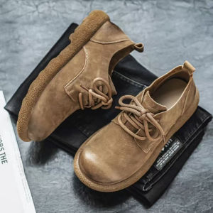 Leather Mens Casual Shoes Spring Autumn Fashionable All-Match Soft Leather Sports Workwear British Style round Toe Shoes