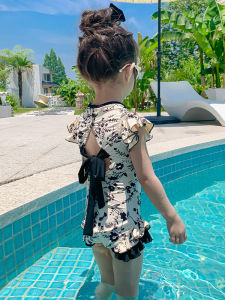 Quick Dry Floral Print Girls One Piece Swimsuit Childrens Summer Fashionable Swimwear Comfortable Polyester And Cotton Blend