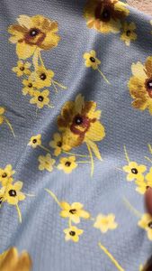 Vải Xốp Dày Xanh Nhạt Hoa Vàng Khổ 1m5 - Chất Thô Nhẹ Có Độ Phồng - May Đầm Xòe Váy Ga Gối