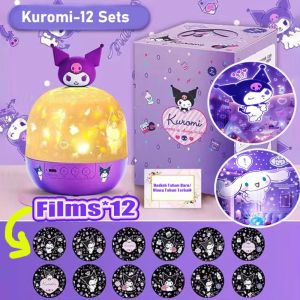 COD  Lampu Tidur Proyektor Aesthetic 360 Rotasi KUROMI Lampu Tidur Proyektor 3 Warna LED Lampu Proyektor 12 Set Pola Bluetooth Speaker Rotasi