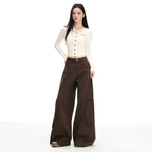 High Waist Wide Leg Brown Denim Jeans Womens Fall 2025 Casual Loose Fit Comfortable Casual Workwear Pants American Style