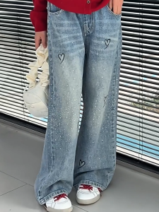 New Jeans For Kids Girl Rhinestone Design Baggy Pants Maong Pants 7-15yrs Fashion OOTD Casual and Comfortable Denim Pants For Kids Girl