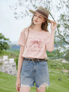 XIANGYING | Butterfly Print Pink Summer New Sweet T-shirt