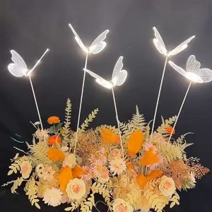 New Wedding props luminous 5pcs Butterfly road lead light wedding stage iron art electric gold plate