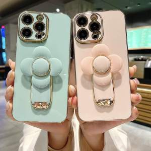 KISSCASE Rotating Windmill Stand Case for IPhone 15 Pro Max 14 Plus 13 12 11 Electroplated with Holder Soft Case For Apple15