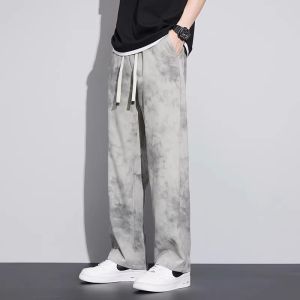 Loose Wide Leg Casual Pants Mens Autumn Ethnic Style Embroidered Loose Fit Trousers Fashionable Cotton Blend Non-Stretch