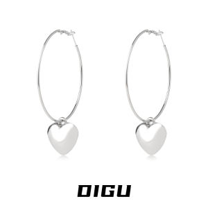 Whisper Home DIGU European and American Style Exaggerated Heart Shaped Earrings for Women Simple Cold Trendy Design Alloy Silver Gold Plated