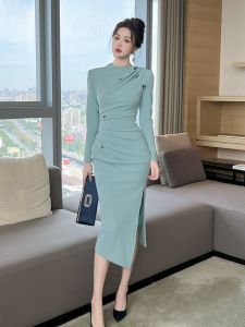 Elegant High-Waisted A-Line Dress Formal Occasion Long Skirt High-End Sensation Body-Con Dress for Ladylike Presence