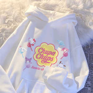 Sanrio Collaborative Childrens Hoodie Girls Fleece Lined Pure Cotton Autumn Winter Jacket Sweet Versatile Trendy Kids Clothing