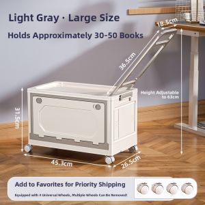 MEIZHUFU | Foldable Book Storage Box with Wheels and Handle