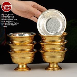 Gilt Silver Engraved Water Bowl Buddhist Offering Cup Ornament