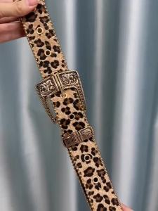 BUYLEMO Western Leopard Print PU Leather Belt Vintage Engraved Pin Buckle Decorative Belt For Women