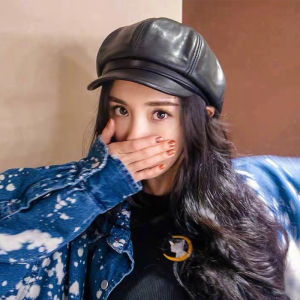 Real Leather Beret Hat Octagonal Shape British Style Floral Cap Retro Womens Duckbill Hat Newsboy Cap Street Style round Top