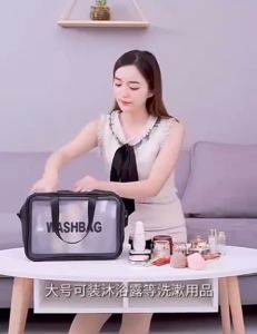 Waterproof Cosmetic Bag Makeup Bag Transparent Storage Bath Bag Hand Printed Portable Wash Bag