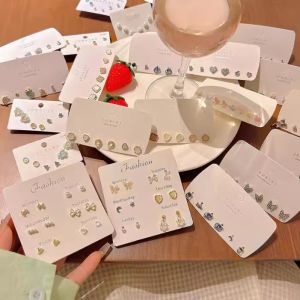 S925 Silver Needle Fashionable Versatile Womens Earring Set Luxury Minimalist Wooden Style Geometric Pattern Ear Jewelry