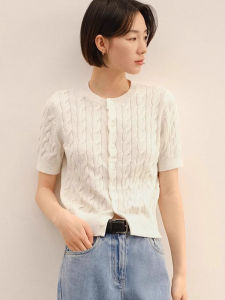 K-style Western Style Twisted Ice Silk Knitted Cardigan Summer Fashionable Temperamental All-Match Bottoming Shirt Younger Short Sleeve Tops Women