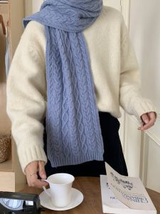 Korean Style Warm Woolen Scarf for Women Twisted Knitted Scarf Versatile Winter Accessory Furry Tassel Youth Fashion