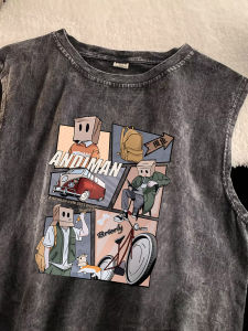 American Style Loose Fit Mens Tank Top Summer New Wash Casual Shoulder T-Shirt No Sleeve Breathable Cotton Polyester Blend