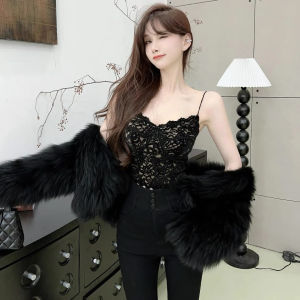 chaqi | Lace Embroidered Strap Vest Womens Short Sleeveless Top With Chest Pad Inner Wear Spicy Short Fishbone Chest Clothes