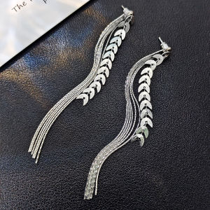 Silver Tassel Long Earrings Luxury Atmosphere Pure Silver Ear Studs Novel Design Slimming Effect Wheat Spike Ear Jewelry