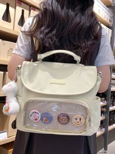 กระเป๋าเป้สะพายหลังใสใส่หนังสือแบบถือได้สำหรับนักเรียน กระเป๋าสะพายข้างใส่ของใช้สำหรับเด็กผู้หญิง กระเป๋าสะพายข้างแบบสะพายข้าง กระเป๋าเป้สะพายหลังแบบใส