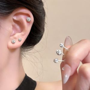 S999 Silver Needle Zirconia Stone Earrings Womens Minimalist High-End Ear Cuff Studs Cold-Weather Fashion Ear Jewelry