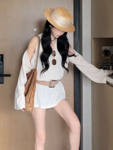 Áo Len Dệt Kim Tay Dài Hở Vai Phong Cách Pháp Mùa Thu Cho Nữ Áo Chống Nắng Che Phủ Dáng Rộng Mềm Mại Thường Ngày