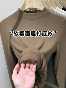 Womens Thickened Long Sleeve T-Shirt Half High Collar Base Layer Shirt Inner Wear Commute Style Korean Version Winter Season
