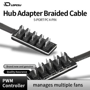 LDPCSJ 5-Way 4-Pin PWM PC Fan Hub Splitter 1-to-5 Extension Cable for Motherboard Case Internal 4Pin/3Pin Fan Power Supply