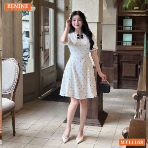 Đầm thiết kế BEMINE cổ tròn có nơ dáng chữ A phù hợp đi chơi-MT11168