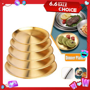 Metal Round Plate Camping Dishes Rust-Proof Stackable Food Serving Plate for Salad Fruit Dessert Snack Home Outdoor Dinner Plate