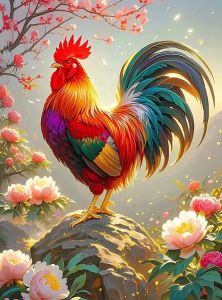 HUACAN Diamond Painting Novelties 2026 Cock Animal Rooster Mosaic Peony Flower Arts And Crafts Living Room Art Craft