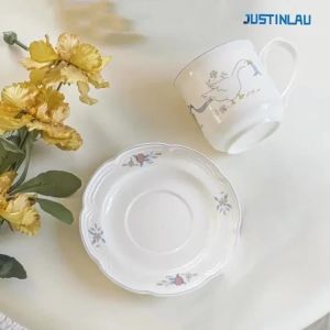 JUSTINLAU Ceramic Mug with Saucer European Retro Afternoon Tea Coffee Cup and Saucer Set Couple Cup Set Home Creative Drinkware