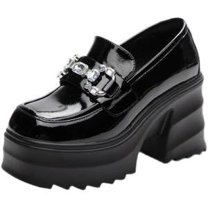 35-39 Giày đế dày nữ nhẹ Giày lười Retro người Anh mũi vuông