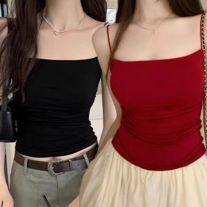 Korean Tank Tops Women with Built in Bra Spaghetti Strap Tanks for Women Solid Color Casual Summer Camis Soft Versatile Dropship