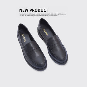 New Ins Soft Leather Flat Bottom Loafers Womens Comfortable Chunky Heel Professional Black Oxford Shoes British Style Retro