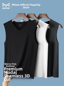 MiiOW | Invisible 3D Cut Mens Vest Modal Cotton Breathable Casual Sporty V-Neck Sleeveless