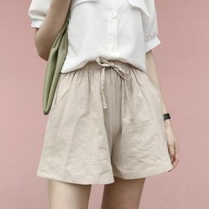 Loose Cotton Linen Wide Leg Pants Five Parts Home Sleepwear Beach Shorts Summer Casual High Waist Short Pants Womens Fashion