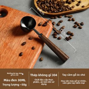 SHELI | Muỗng Đo Cà Phê Inox Tay Dài cán Gỗ Hạt Dẻ