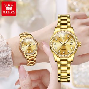 【3 years warranty】OLEVS Automatic Watch For Women Luxury Diamond Dial Waterproof Original 2024 New Sale Mechanical Movement Sapphire Mirror Luminous Calendar