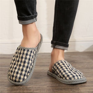 รองเท้าแตะบ้านผ้าฝ้ายแท้สำหรับทั้งชายและหญิง รองเท้าแตะแบบสวมหัว พื้นนุ่ม ระบายอากาศได้ดี สวมใส่สบาย รองเท้าแตะสำหรับในบ้าน ฤดูใบไม้ร่วงและฤดูหนาว