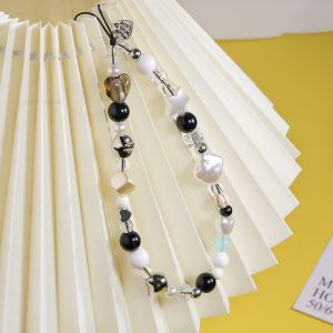 Colorful Macaron Round Bead Phone Lanyard Anti-Lost Keychain for Women Short Wrist Strap for Mobile Phone and Keys