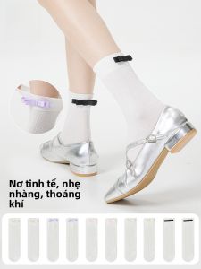 MiiOW | Tất ngắn thấm hút mồ hôi thoáng khí kháng khuẩn bằng lụa băng cho nữ mùa hè ngọt ngào màu trắng thắt nút bướm