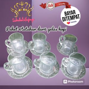 cangkir kopi set 12pcs/paket komplit gelas dan tatakan