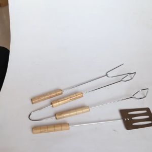 BBQ Tools Accessories Grill Wooden Handle Barbecue Clamp Fork Shovel Portable Outdoor Tool Camping Picnic(3 Pcs Set)